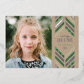 フォイルヘリンボーンバンドホリデーフォトカード – 緑 箔招待状 (正面)