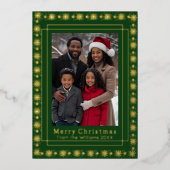 フォイルホリデーカード2フォトファミリークリスマスグリーン 箔シーズンカード (正面)