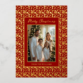 フォイルホリデー編集可能クリスマスカードテンプレート赤 箔シーズンカード (正面)