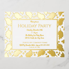 フォイルホリーフレームホリデーパーティーポストカード招待状 箔シーズンポストカード