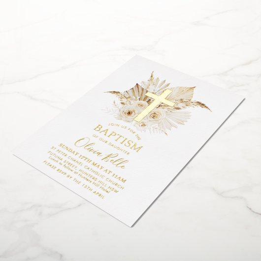 フォイルボホドライパームフローラバプテスマ《キリスト教》洗礼式や命名式 箔招待状 (回転した状態)