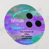 フォイルボーリングボール、ボーリング、グローバースデーグリッター 招待状 (正面/裏面)