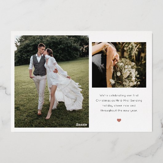 フォイルミニハート結婚したクリスマスフォトカード 箔シーズンカード (裏面)