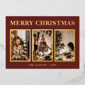 フォイルミニマルクラシックリストのクリスマスレッド3枚の写真 箔シーズンカード (正面)