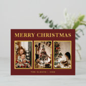 フォイルミニマルクラシックリストのクリスマスレッド3枚の写真 箔シーズンカード (立ち正面)