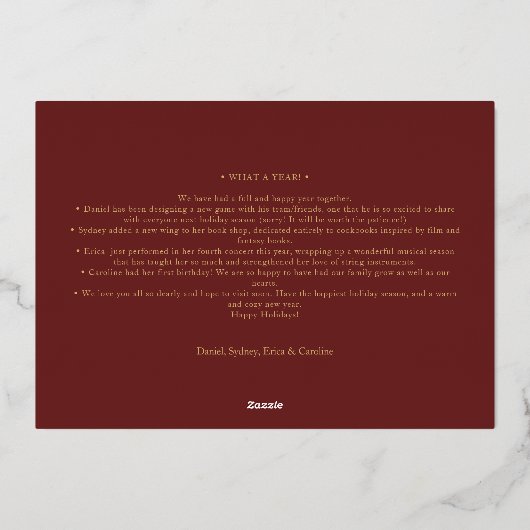 フォイルミニマルクラシックリストのクリスマスレッド3枚の写真 箔シーズンカード (裏面)