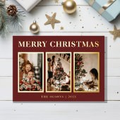 フォイルミニマルクラシックリストのクリスマスレッド3枚の写真 箔シーズンカード