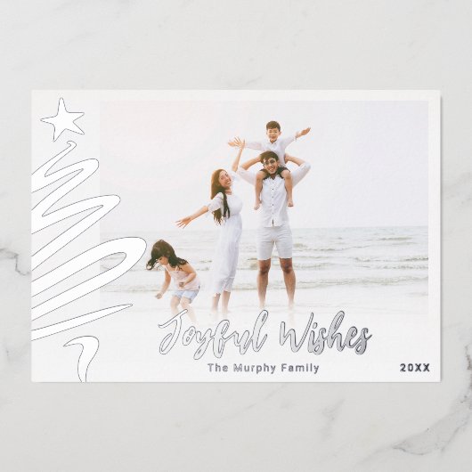 フォイルミニマルファミリービーチクリスマスフォトカード 箔シーズンカード (正面)