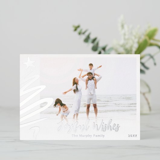 フォイルミニマルファミリービーチクリスマスフォトカード 箔シーズンカード (立ち正面)