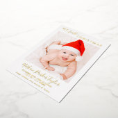 フォイルミニマルマイ初めてのクリスマスベビー誕生写真 箔シーズンカード (回転した状態)