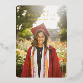 フォイルミニマル文字卒業写真の発表 箔招待状 (正面)