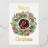 フォイルメリークリスマスカードの写真リース金ゴールド 箔シーズンカード (正面)