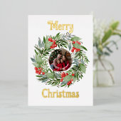 フォイルメリークリスマスカードの写真リース金ゴールド 箔シーズンカード (立ち正面)