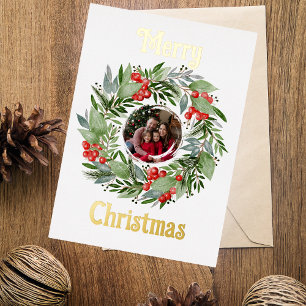 フォイルメリークリスマスカードの写真リース金ゴールド 箔シーズンカード
