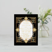 フォイルモダンアールデコブラックと金ゴールド結婚ズ 箔招待状ポストカード (立ち正面)