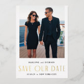フォイルモダンエレガンス写真Save the Date Card 箔招待状 (正面)
