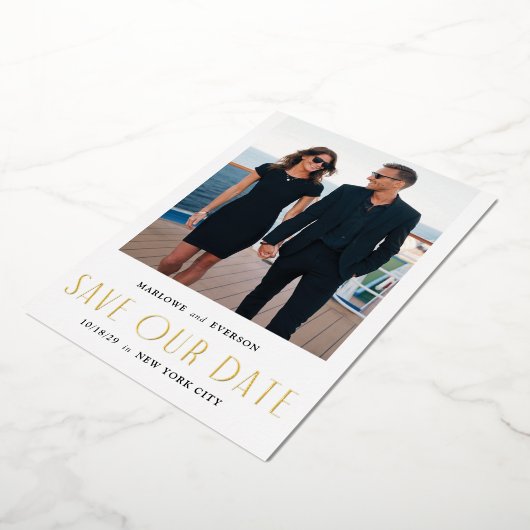 フォイルモダンエレガンス写真Save the Date Card 箔招待状 (回転した状態)