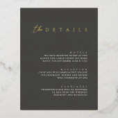フォイルモダンブラックの結婚詳細エンクロージャカード 箔シーズンポストカード (正面)