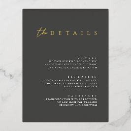フォイルモダンブラックの結婚詳細エンクロージャカード 箔シーズンポストカード