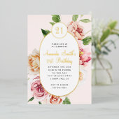 フォイルモダンプレス赤面フローラガール誕生日 箔招待状 (立ち正面)