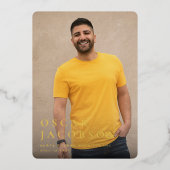 フォイルモダン文字卒業写真の発表 箔招待状 (正面)