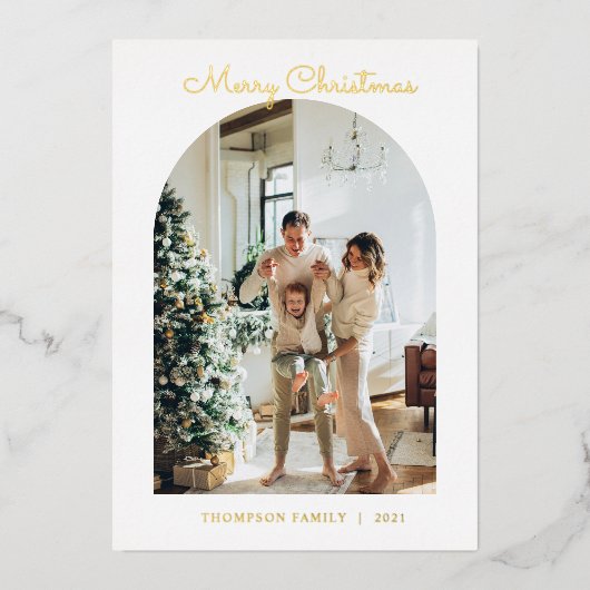 フォイルモダン5フォトメリークリスマスアーチホリデー 箔シーズンカード (正面)