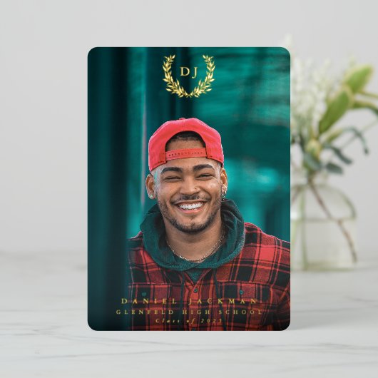 フォイルモノグラム2写真卒業発表 箔招待状 (立ち正面)