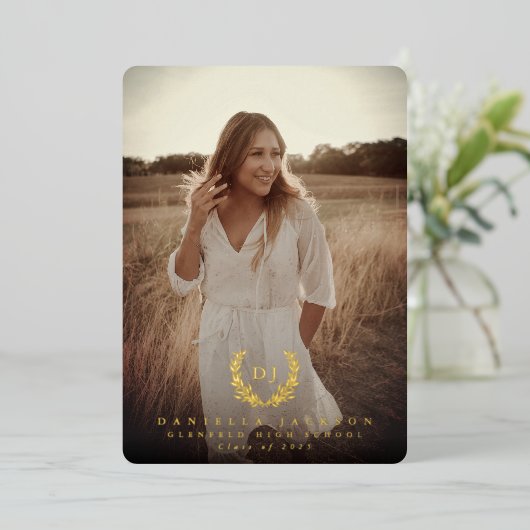 フォイルモノグラム2写真卒業発表 箔招待状 (立ち正面)