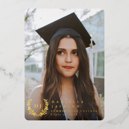 フォイルモノグラム2写真卒業発表 箔招待状 (正面)