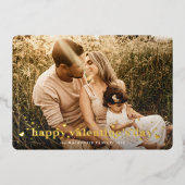 フォイルレトロハートハッピーバレンタインデーフォトカード 箔シーズンカード (正面)