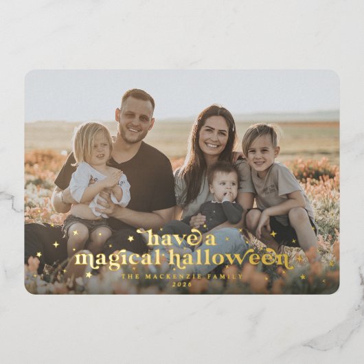 フォイルレトロフォント+スターズマジカルハロウィンフォトカード 箔招待状 (正面)