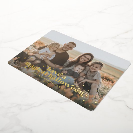 フォイルレトロフォント+スターズマジカルハロウィンフォトカード 箔招待状 (回転した状態)