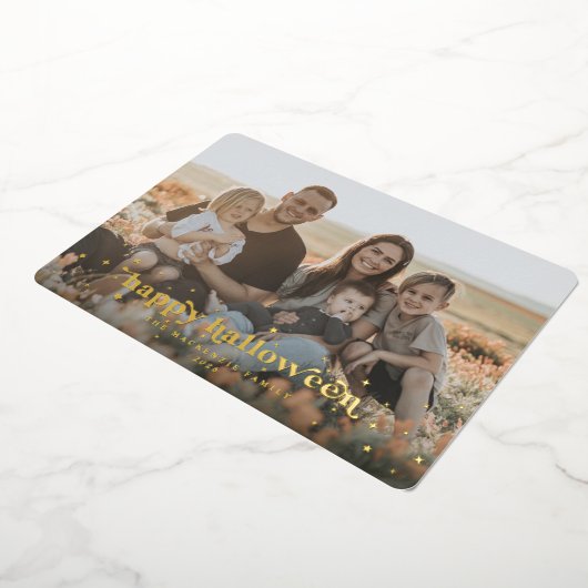 フォイルレトロフォント+スターハッピーハローウィンフォトカード 箔招待状 (回転した状態)