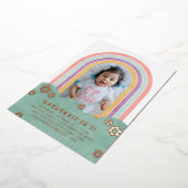 フォイルレトロレインボーキッド誕生日招待状 箔招待状 (回転した状態)