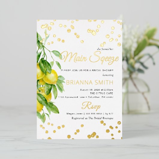 フォイルレモンブライダルシャワー 箔招待状 (立ち正面)