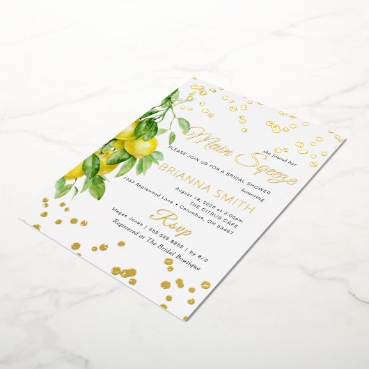 フォイルレモンブライダルシャワー 箔招待状 (回転した状態)