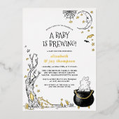 フォイルヴィンテージハロウィーンベビーは赤ちゃんシャワーを醸造している 箔招待状 (正面)