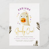 フォイル不気味ワンガールハロウィンファースト誕生日 箔招待状 (正面)