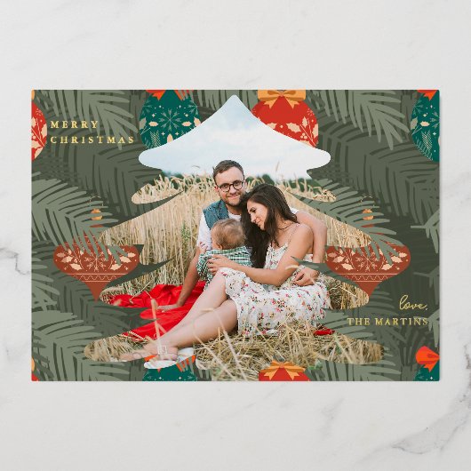 フォイル付きクリスマスフォトツリー文字 箔シーズンカード (正面)