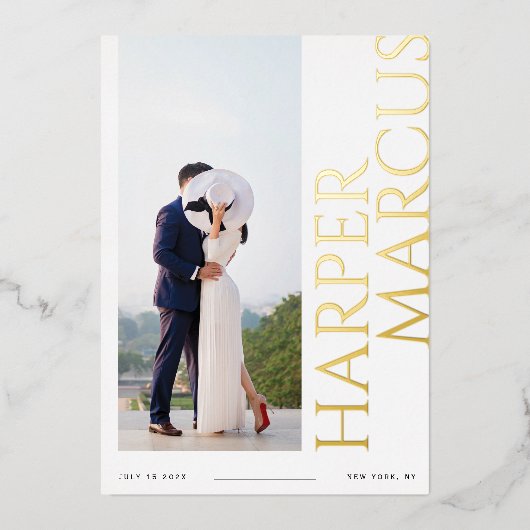 フォイル側の名モダン前Photo日付カードを保存 箔招待状 (正面)