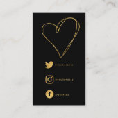 フォイル効果ハートとソーシャルリン感謝していク黒あなた エンクロージャーカード (正面)