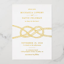 フォイル図解入りの、写真付きのノット航海の結婚式招待状