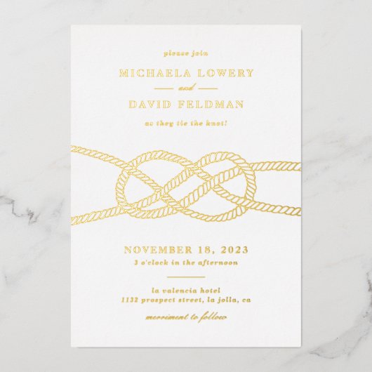 フォイル図解入りの、写真付きのノット航海の結婚式招待状 箔シーズンカード (正面)