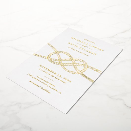 フォイル図解入りの、写真付きのノット航海の結婚式招待状 箔シーズンカード (回転した状態)