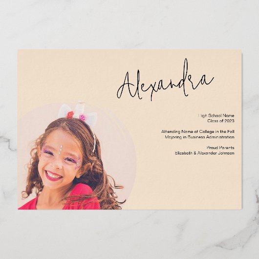 フォイル大学進学高校卒業発表 箔招待状 (裏面)