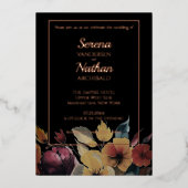 フォイル実在バラ金ゴールドワイルドフラワーエレガントな結婚式 箔招待状 (正面)