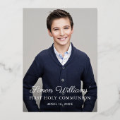 フォイル実在フォト金ゴールドブルーストライプ第1聖餐式 箔招待状 (裏面)