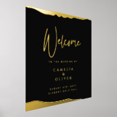 フォイル実在ブラック金ゴールドエレガントなウェディングウェルカムサイン 箔ポスター (レイダウン)