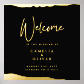 フォイル実在ブラック金ゴールドエレガントなウェディングウェルカムサイン 箔ポスター (正面)