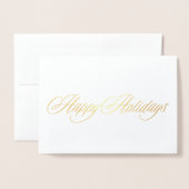 フォイル実在金ゴールドハッピーホリデーズクリスマスカード 箔カード (封筒付き正面)